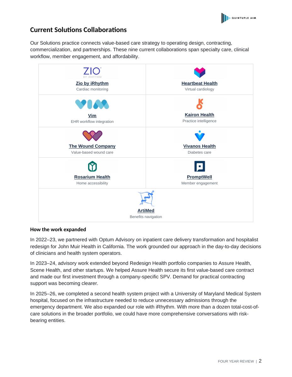 Report page featuring current Solutions collaborations and company logos.
